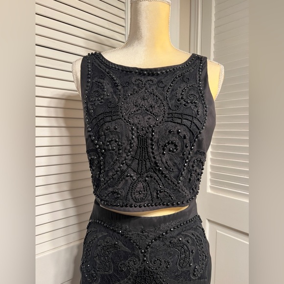 Vintage BEBE heavily beaded lace black skirt size 4 and top size 8 two piece set